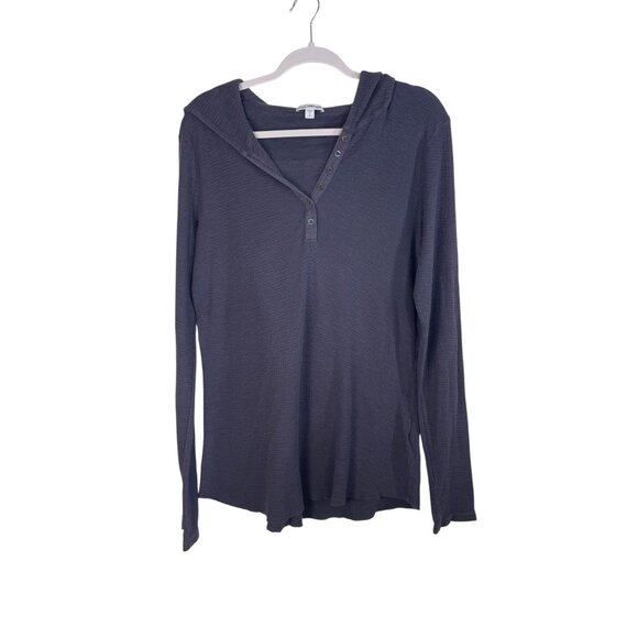 Standard James Perse Womens Charcoal Gray Waffle Knit Hoodie Top Size 3 - Picture 2 of 10